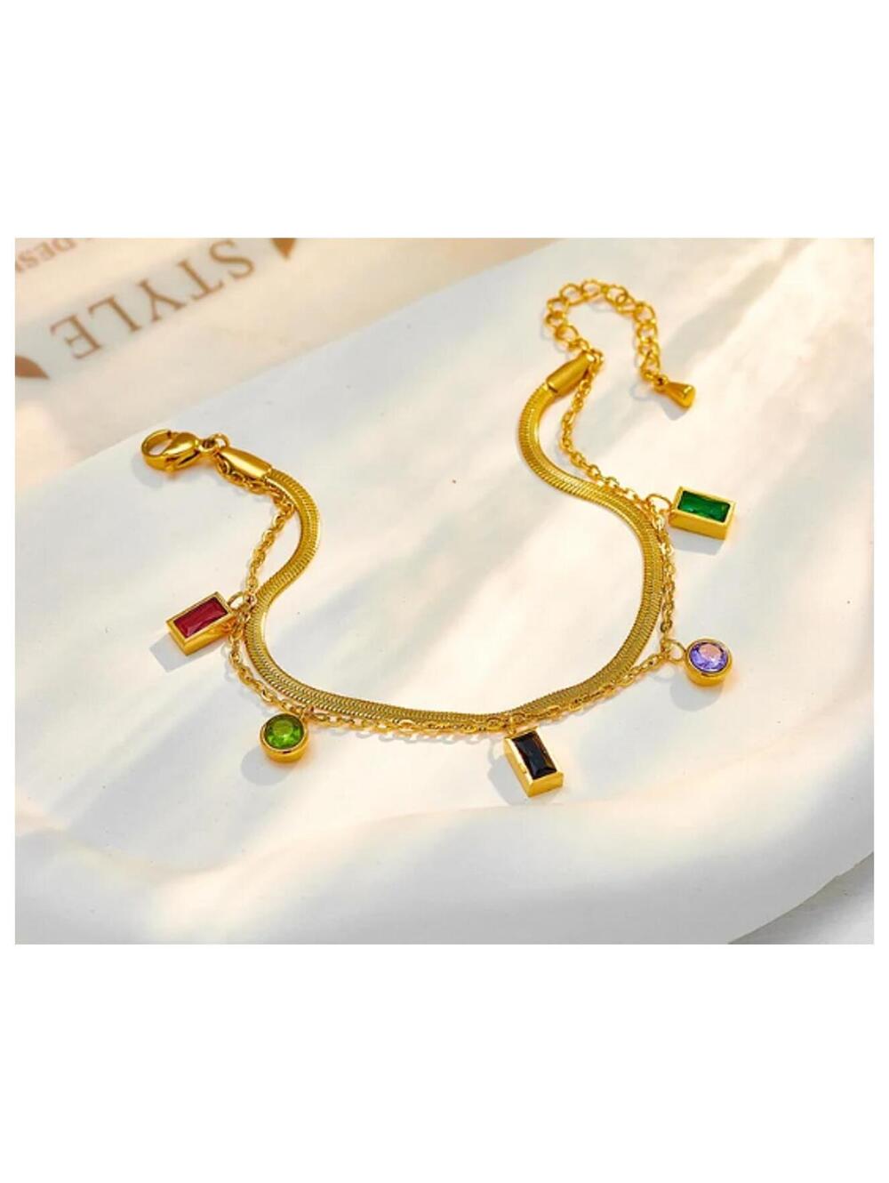 Multicolor two strand bracelet - Bracelet - Gold - CZs - 6.5-8"